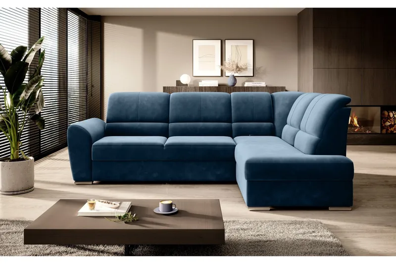 Sajmon Bäddsoffa m. Schäslong 3-sits - Mörkblå (Art.nr 1722416) — Mörkblå