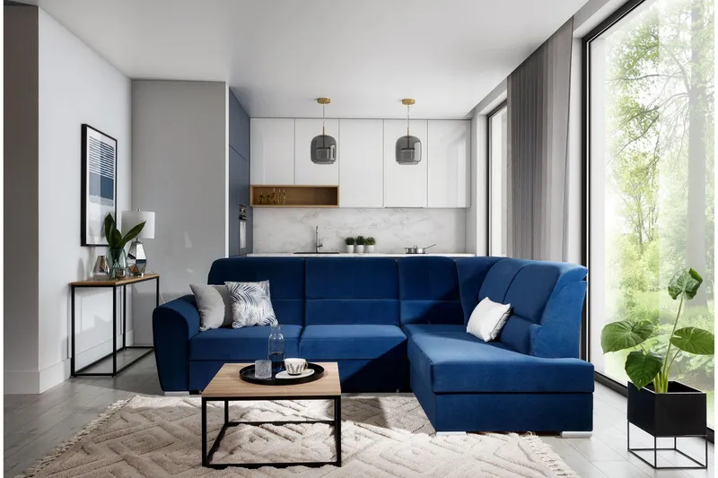 Sajmon Bäddsoffa m. Schäslong 3-sits - Mörkblå (Art.nr 1722482) — Mörkblå