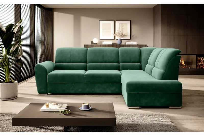 Sajmon Bäddsoffa m. Schäslong 3-sits - Mörkgrön (Art.nr 1722418) — Mörkgrön