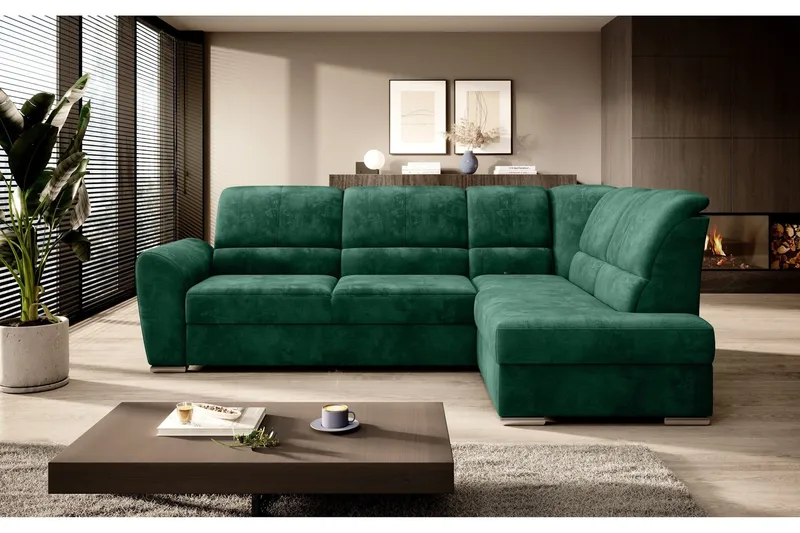 Sajmon Bäddsoffa m. Schäslong 3-sits - Mörkgrön (Art.nr 1722442) — Mörkgrön