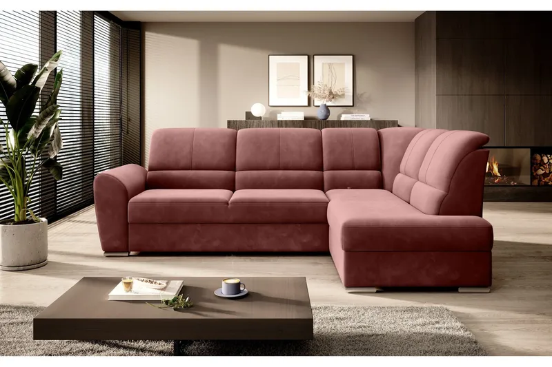 Sajmon Bäddsoffa m. Schäslong 3-sits - Rosa (Art.nr 1722421) — Rosa