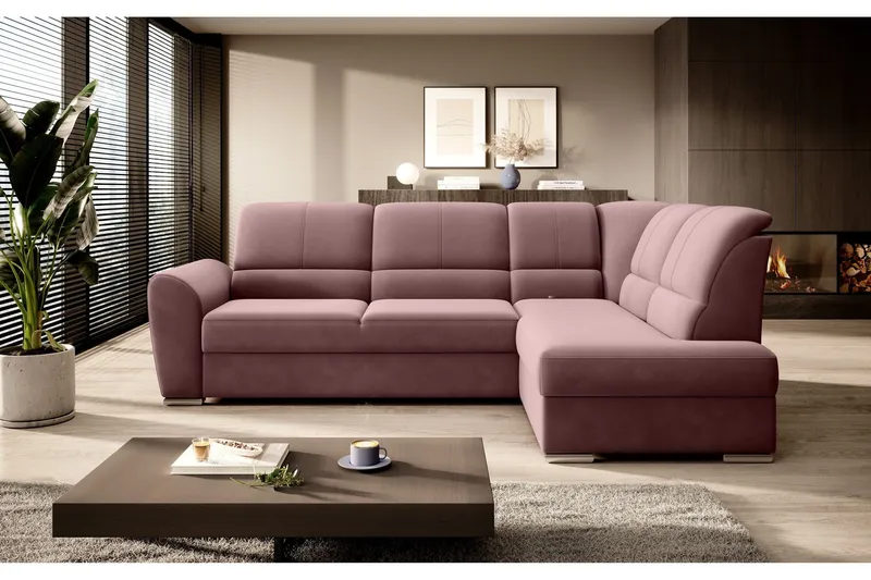 Sajmon Bäddsoffa m. Schäslong 3-sits - Rosa (Art.nr 1722426) — Rosa