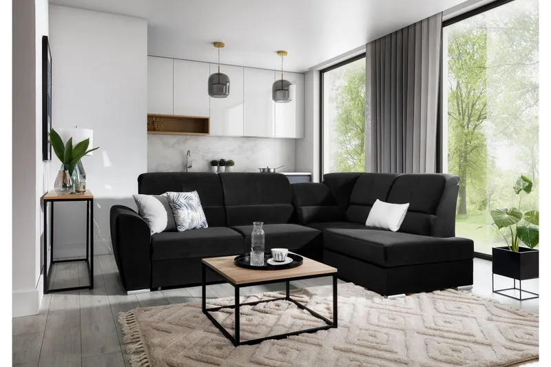 Sajmon Bäddsoffa m. Schäslong 3-sits - Svart (Art.nr 1722476) — Svart