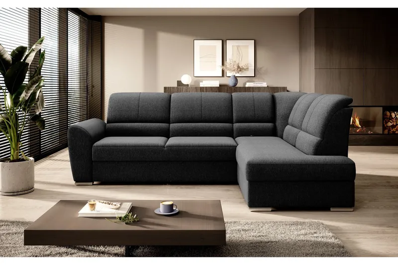 Sajmon Bäddsoffa m. Schäslong 3-sits - Svart (Art.nr 1722495) — Svart