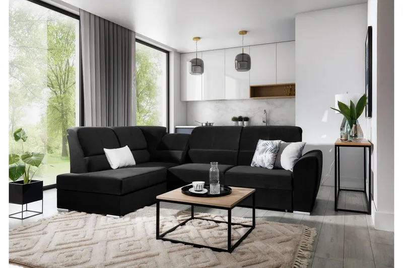 Sajmon Bäddsoffa m. Schäslong 3-sits - Svart (Art.nr 1722384) — Svart