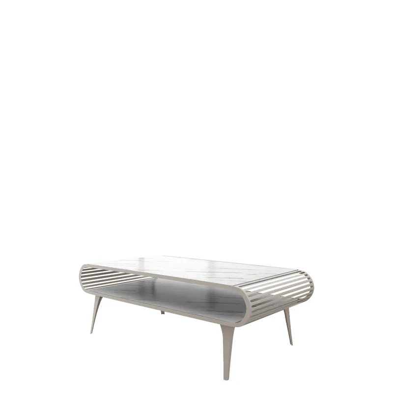 Salvaris Soffbord 120 cm - Beige med vit marmordekor — Beige med vit marmordekor