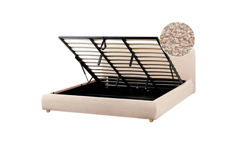 Säng med förvaring Blagnac - Beige/Bouclé, 180x200 cm — Beige/Bouclé, 180x200 cm