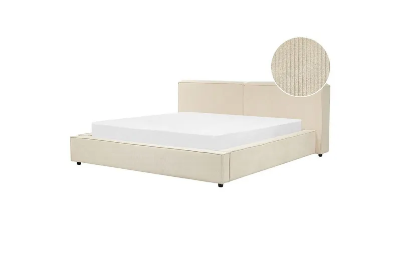 Säng med lamellram Linards - Beige/Manchestertyg, 180x200 cm — Beige/Manchestertyg, 180x200 cm