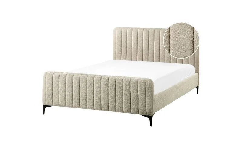 Säng med lamellram Lunan - Beige, svart/Bouclé, 140x200 cm — Beige, svart/Bouclé, 140x200 cm