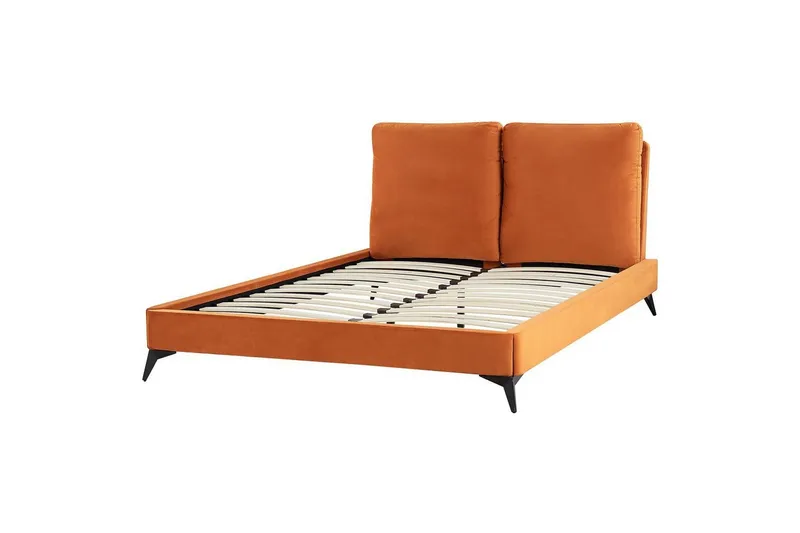 Säng med lamellram Melle - Orange, svart/Sammet, 140x200 cm — Orange, svart/Sammet, 140x200 cm