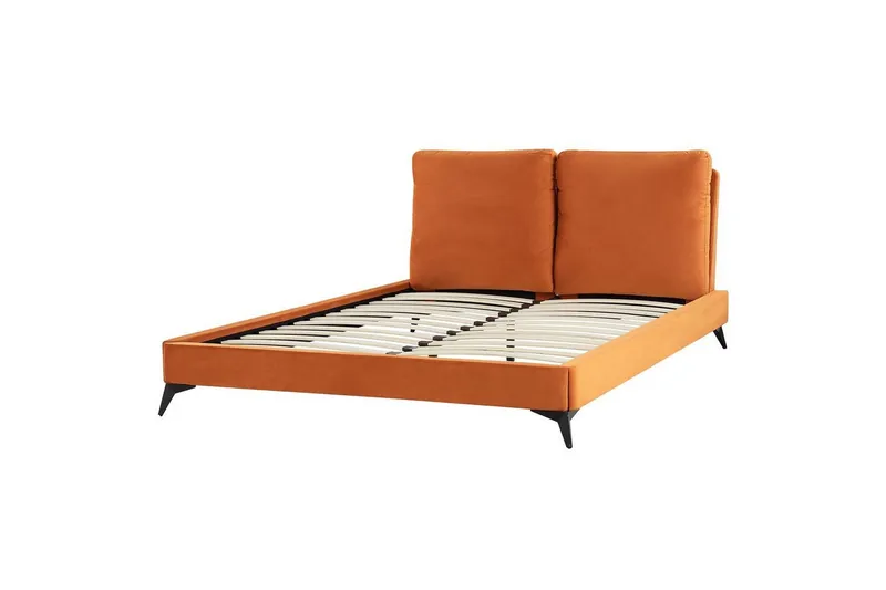 Säng med lamellram Melle - Orange, svart/Sammet, 160x200 cm — Orange, svart/Sammet, 160x200 cm