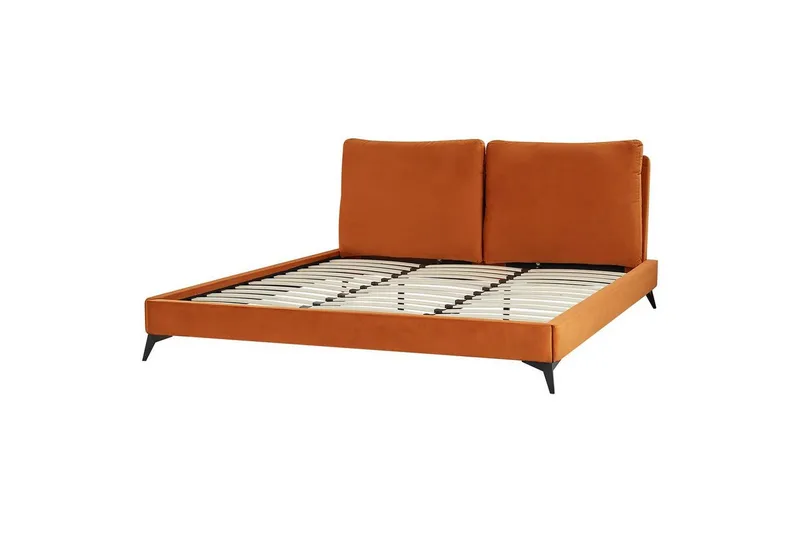 Säng med lamellram Melle - Orange, svart/Sammet, 180x200 cm — Orange, svart/Sammet, 180x200 cm