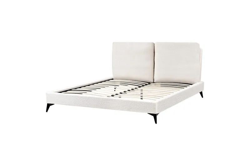 Säng med lamellram Melle - Vit, Svart/Bouclé, 160x200 cm — Vit, Svart/Bouclé, 160x200 cm