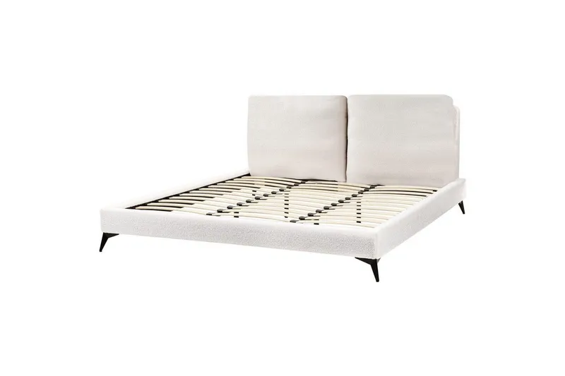 Säng med lamellram Melle - Vit, Svart/Bouclé, 180x200 cm — Vit, Svart/Bouclé, 180x200 cm
