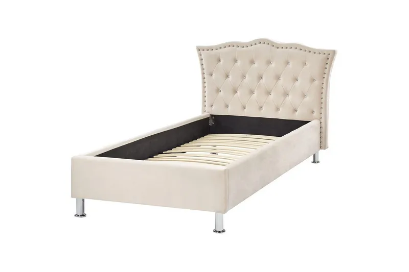 Säng med lamellram Metz - Beige, Silver/Sammet, 90x200 cm — Beige, Silver/Sammet, 90x200 cm