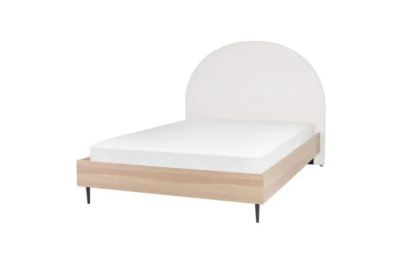 Säng med lamellram Millay - Vit, ljust trä, svart/Polyester, 140x200 cm — Vit, ljust trä, svart/Polyester, 140x200 cm