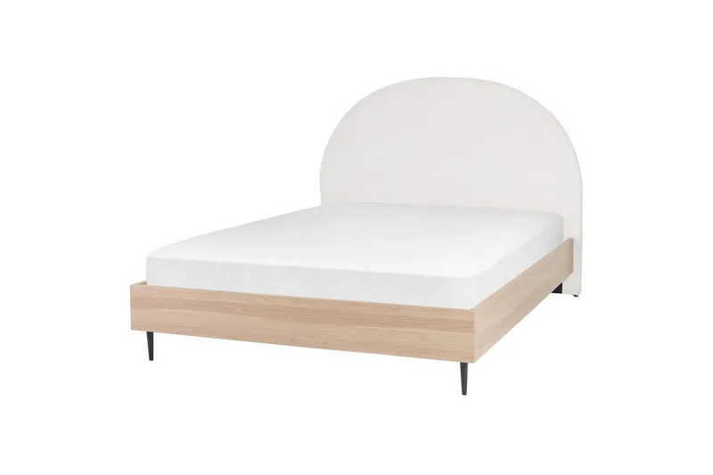 Säng med lamellram Millay - Vit, ljust trä, svart/Polyester, 160x200 cm — Vit, ljust trä, svart/Polyester, 160x200 cm