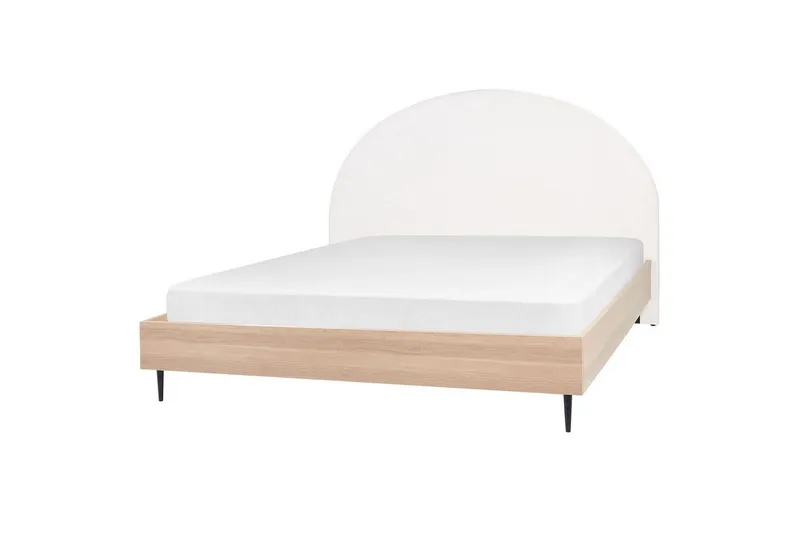 Säng med lamellram Millay - Vit, ljust trä, svart/Polyester, 180x200 cm — Vit, ljust trä, svart/Polyester, 180x200 cm