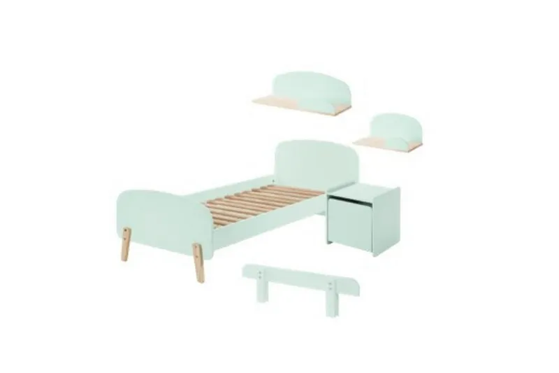Säng med sängbord Vägg hyllor Skyddsrail Kiddy Mintgrön - Mintgrön — Mintgrön
