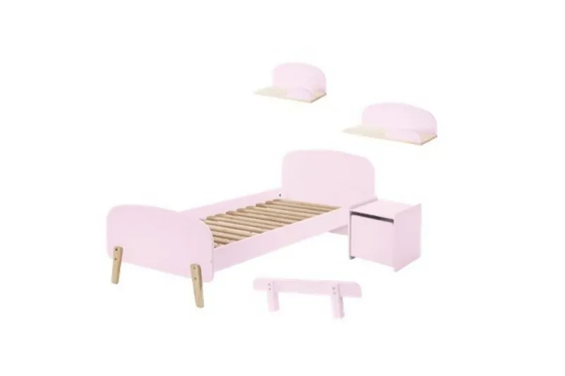 Säng med sängbord Vägg hyllor Skyddsrail Kiddy Rosa - Rosa — Rosa