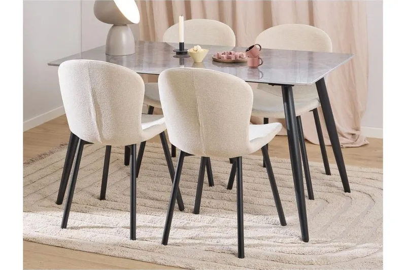Sanjoan Matgrupp 140 cm + 4 st Amrita Matstolar - Grå/Beige/Svart — Grå/Beige/Svart