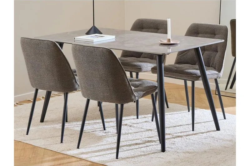 Sanjoan Matgrupp 140 cm + 4 st Zabinka Matstolar - Svart/Beige/Brun (Art.nr 3102116) — Svart/Beige/Brun