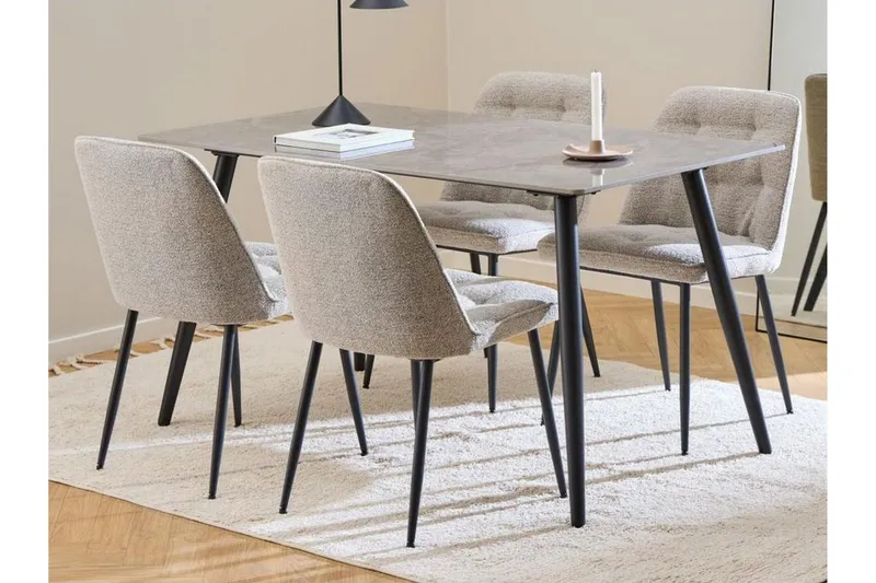 Sanjoan Matgrupp 140 cm + 4 st Zabinka Matstolar - Svart/Beige/Brun (Art.nr 3102112) — Svart/Beige/Brun