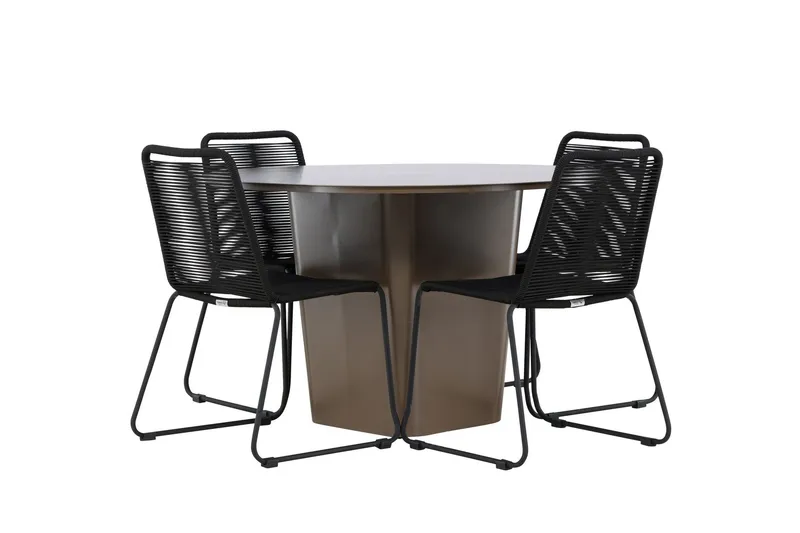 Santa Fe Matgrupp Utomhus Rund 120 cm + 4 st Linero Matstolar Svart/Brun — Venture Home