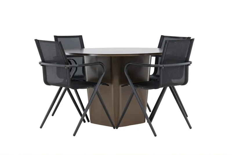 Santa Matgrupp Utomhus 120 cm Rund med 4 Alina Utestolar - Brun — Brun