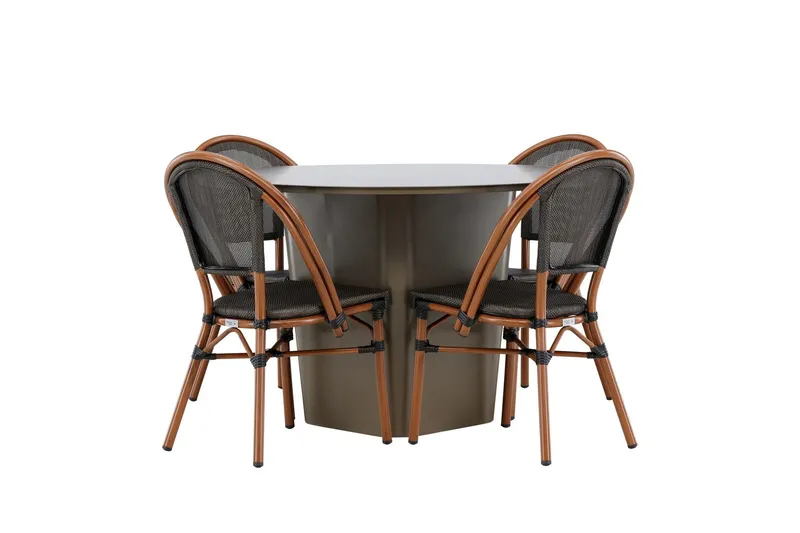 Santa Matgrupp Utomhus 120 cm Rund med 4 Guarda Utestolar - Brun — Brun