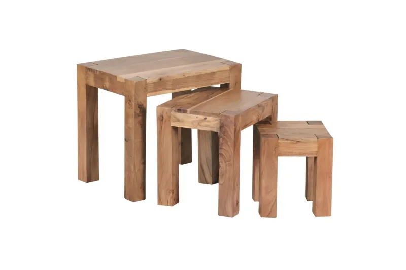 Satsbord Wohnling Set med 3 massivt trä, 4-benta bord, lantlig stil Akacia - Akacia — Wohnling
