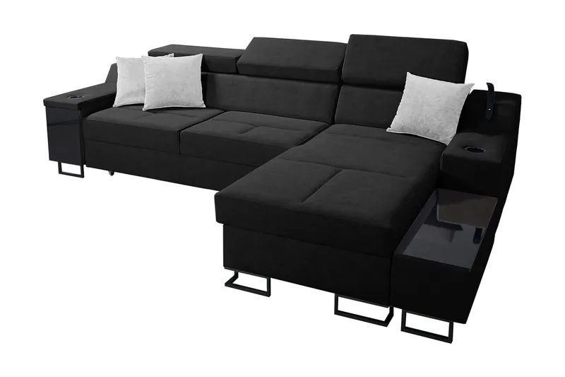 Seginus Bäddsoffa m. Divan Förvaring 3-sits 226x127 - Svart — Svart