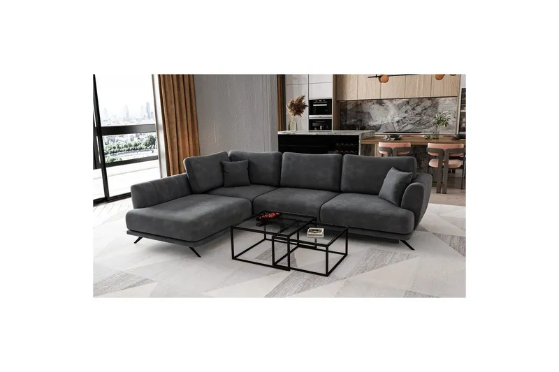 Sektion Eltap Larde 286x191x90 cm - Nube 6, Mörkgrå, Vänster — Nube 6, Mörkgrå, Vänster