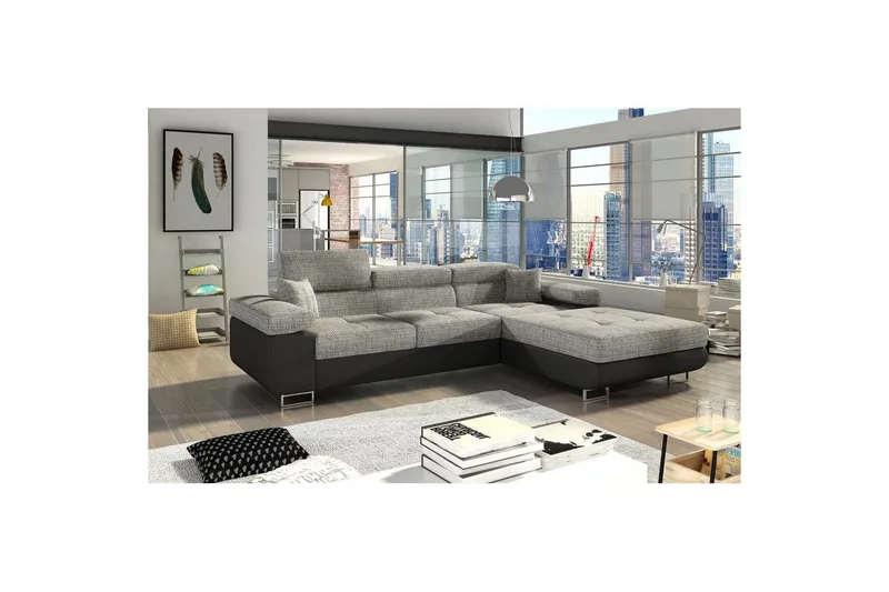 Sektionssoffa Eltap Armando 289x85x203 cm - Berlin 01, Mjuk 11, Grå, Svart, Höger — Berlin 01, Mjuk 11, Grå, Svart, Höger