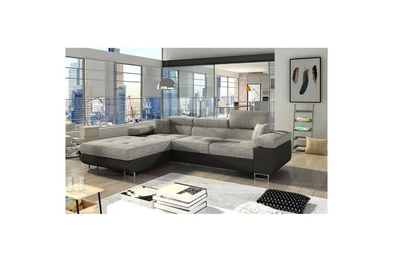 Sektionssoffa Eltap Armando 289x85x203 cm - Berlin 01, Mjuk 11, Grå, Svart, Vänster — Berlin 01, Mjuk 11, Grå, Svart, Vänster