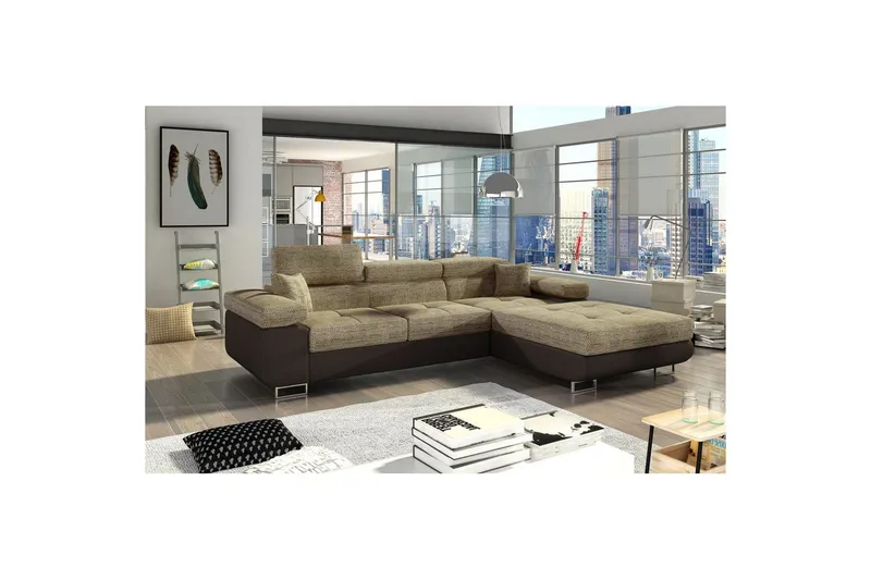 Sektionssoffa Eltap Armando 289x85x203 cm - Berlin 03, Mjuk 66, Beige, Mörkbrun, Höger — Berlin 03, Mjuk 66, Beige, Mörkbrun, Höger