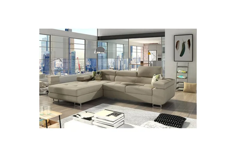 Sektionssoffa Eltap Armando 289x85x203 cm - Överdrag 83, Djungel 37, Grå, Mönster, Vänster — Överdrag 83, Djungel 37, Grå, Mönster, Vänster