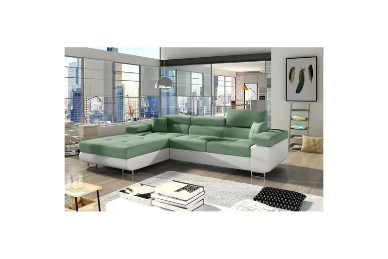 Sektionssoffa Eltap Armando 289x85x203 cm - Soro 34, Soft 17, Grön, Vit, Vänster — Soro 34, Soft 17, Grön, Vit, Vänster