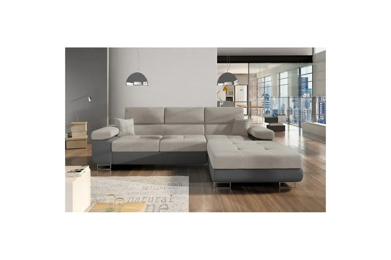 Sektionssoffa Eltap Armando 289x85x203 cm - Soro 83, Soft 29, Vit, Grå, Höger — Soro 83, Soft 29, Vit, Grå, Höger