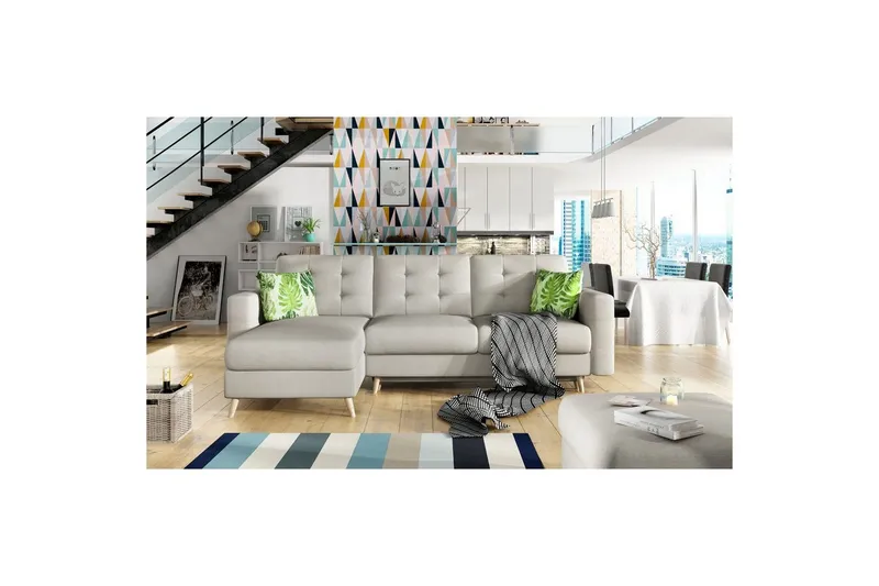 Sektionssoffa Eltap Asgard L 248x93x162 cm - Överdrag 02, Jungle 32, Ljusgrå, Mönster — Överdrag 02, Jungle 32, Ljusgrå, Mönster