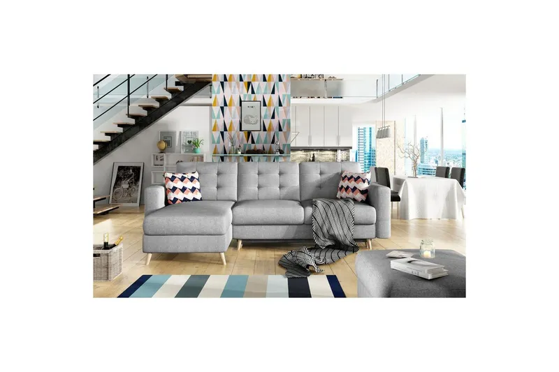 Sektionssoffa Eltap Asgard L 248x93x162 cm - Överdrag 87, Sicksack 60, Grå, Mönster — Överdrag 87, Sicksack 60, Grå, Mönster