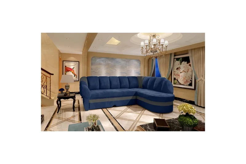Sektionssoffa Eltap Benano 250x85x180 cm - Kronos 09, Paros 06, Mörkblå, Grå, Höger — Kronos 09, Paros 06, Mörkblå, Grå, Höger