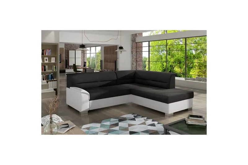 Sektionssoffa Eltap Bergen 247x214x83 cm - Sawana 14, Soft 17, Svart, Vit, Höger — Sawana 14, Soft 17, Svart, Vit, Höger