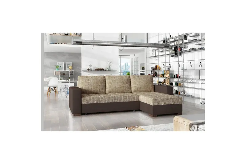 Sektionssoffa Eltap Newark 237x150x90 cm - Berlin 03, Soft 66, Beige, Mörkbrun — Berlin 03, Soft 66, Beige, Mörkbrun