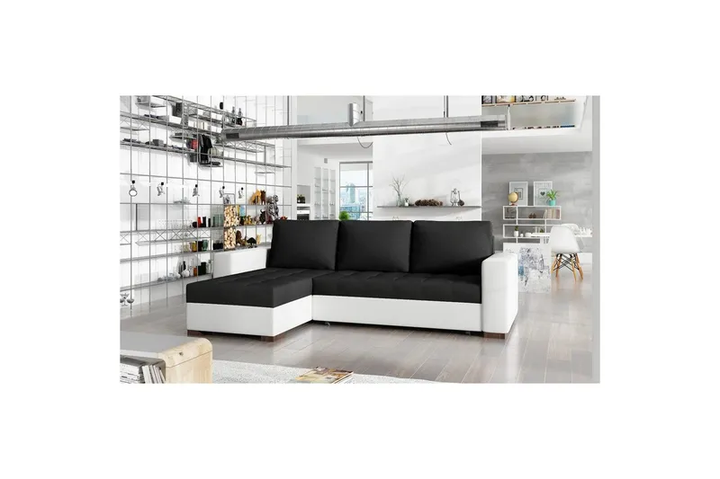 Sektionssoffa Eltap Newark 237x150x90 cm - Sawana 14, Soft 17, Svart, Vit — Sawana 14, Soft 17, Svart, Vit