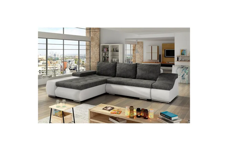 Sektionssoffa Eltap Ontario 295x200x82 cm - Berlin 02, Soft 17, Svart, Vit, Vänster — Berlin 02, Soft 17, Svart, Vit, Vänster