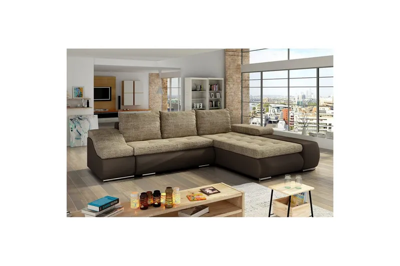 Sektionssoffa Eltap Ontario 295x200x82 cm - Berlin 03, Soft 66, Beige, Mörkbrun, Höger — Berlin 03, Soft 66, Beige, Mörkbrun, Höger