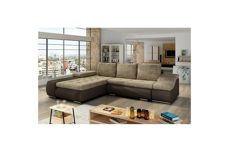 Sektionssoffa Eltap Ontario 295x200x82 cm - Berlin 03, Soft 66, Beige, Mörkbrun, Vänster — Berlin 03, Soft 66, Beige, Mörkbrun, Vänster