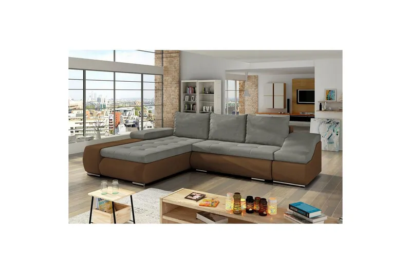 Sektionssoffa Eltap Ontario 295x200x82 cm - Soro 13, Soft 15, Beige, Brun, Vänster — Soro 13, Soft 15, Beige, Brun, Vänster