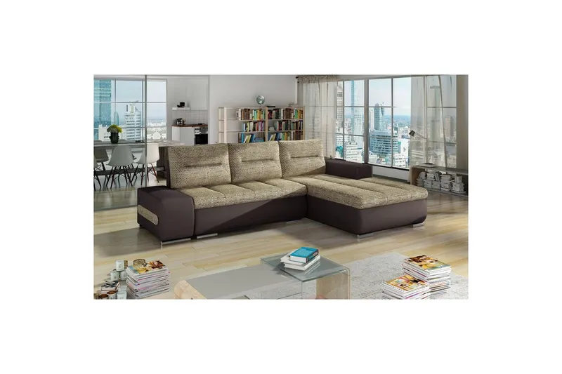 Sektionssoffa Eltap Ottavio 275x180x85 cm - Berlin 03, Soft 66, Beige, Mörkbrun, Höger — Berlin 03, Soft 66, Beige, Mörkbrun, Höger